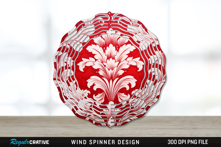 Red Damask Wind Spinner Sublimation PNG Design example image 1