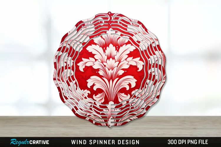 Red Damask Wind Spinner Sublimation PNG Design