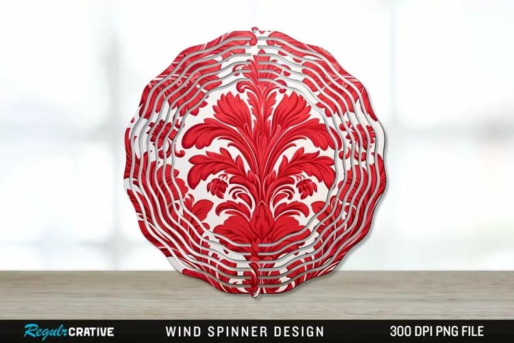 Red Damask Wind Spinner Sublimation PNG Design