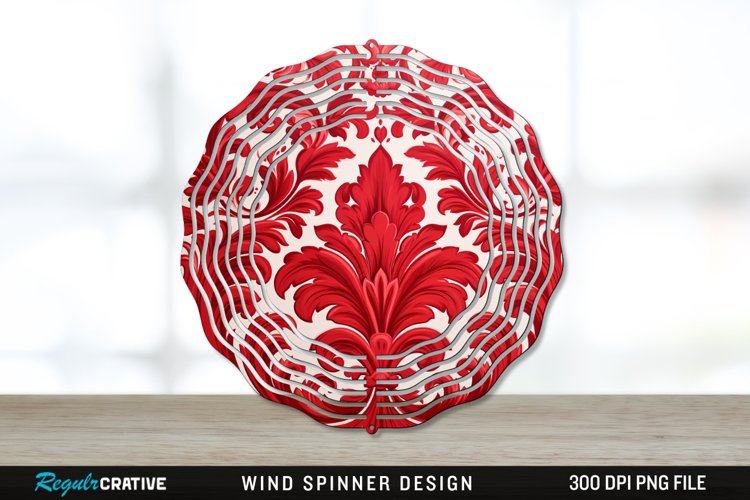 Red Damask Wind Spinner Sublimation PNG Design example image 1