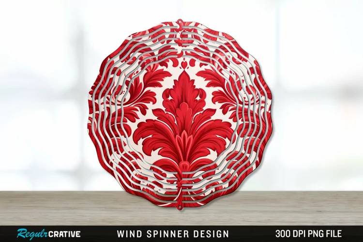 Red Damask Wind Spinner Sublimation PNG Design