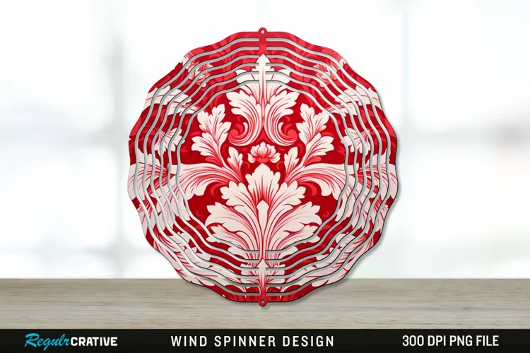 Red Damask Wind Spinner Sublimation PNG Design