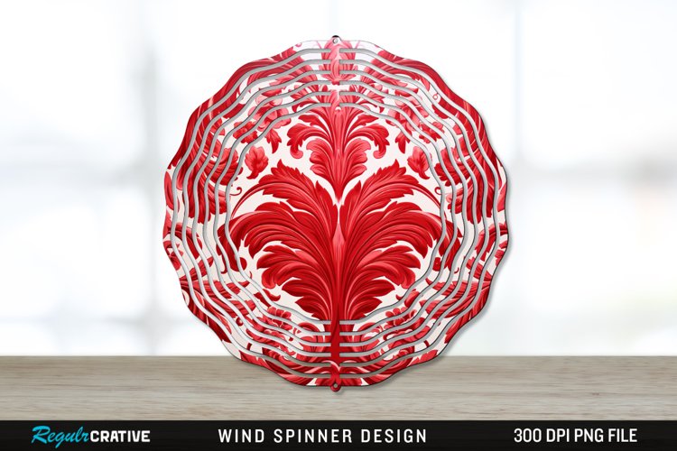 Red Damask Wind Spinner Sublimation PNG Design example image 1