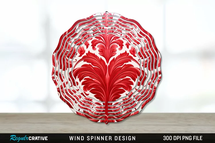 Red Damask Wind Spinner Sublimation PNG Design