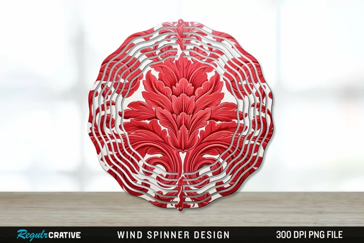 Red Damask Wind Spinner Sublimation PNG Design