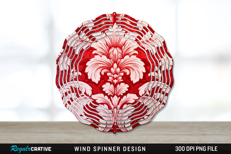 Red Damask Wind Spinner Sublimation PNG Design example image 1