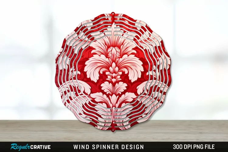 Red Damask Wind Spinner Sublimation PNG Design