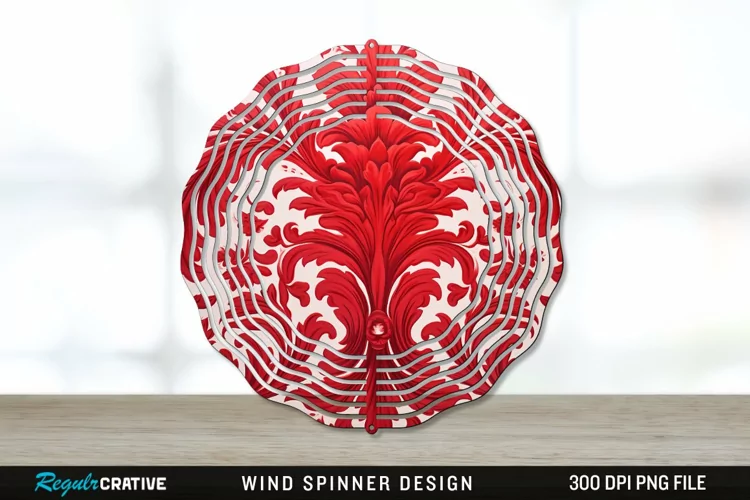 Red Damask Wind Spinner Sublimation PNG Design