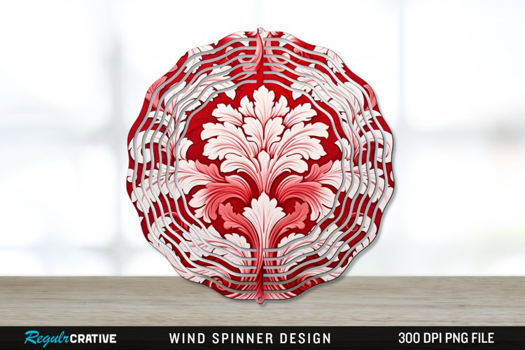 Red Damask Wind Spinner Sublimation PNG Design example image 1