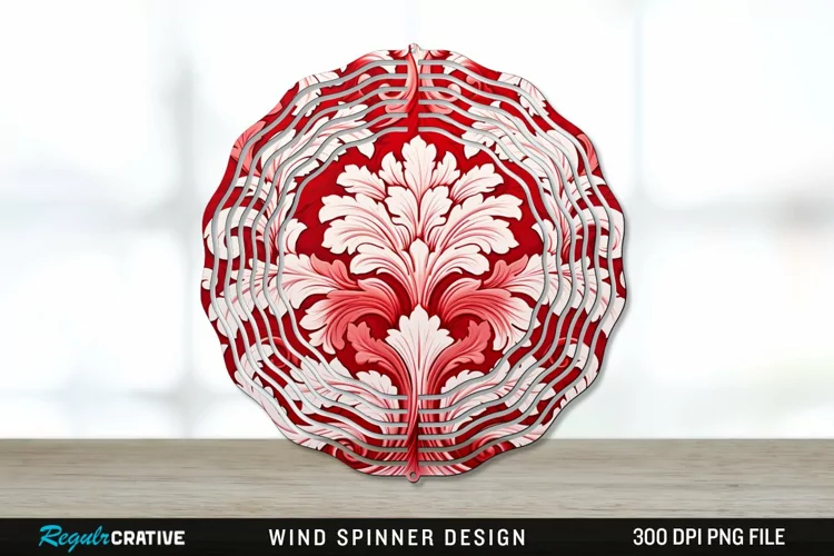 Red Damask Wind Spinner Sublimation PNG Design