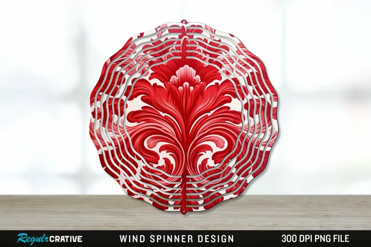 Red Damask Wind Spinner Sublimation PNG Design