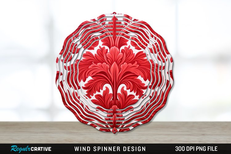 Red Damask Wind Spinner Sublimation PNG Design example image 1
