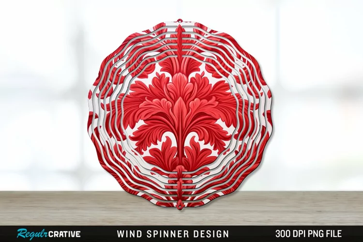 Red Damask Wind Spinner Sublimation PNG Design