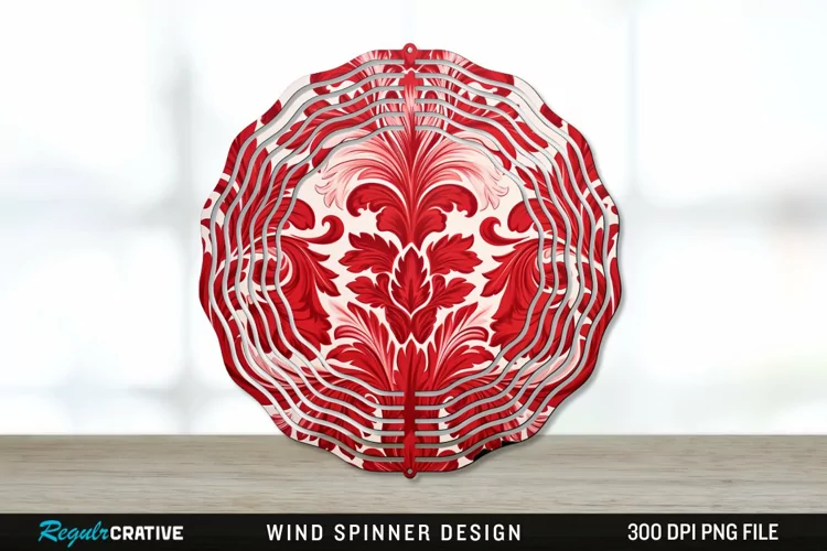 Red Damask Wind Spinner Sublimation PNG Design