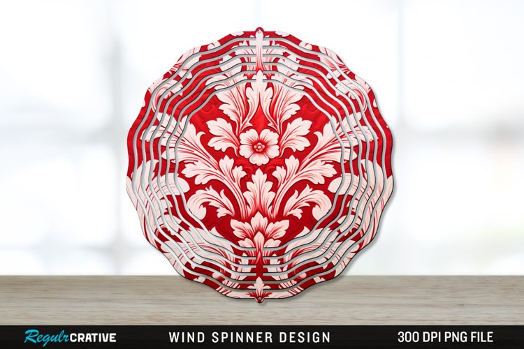 Red Damask Wind Spinner Sublimation PNG Design example image 1
