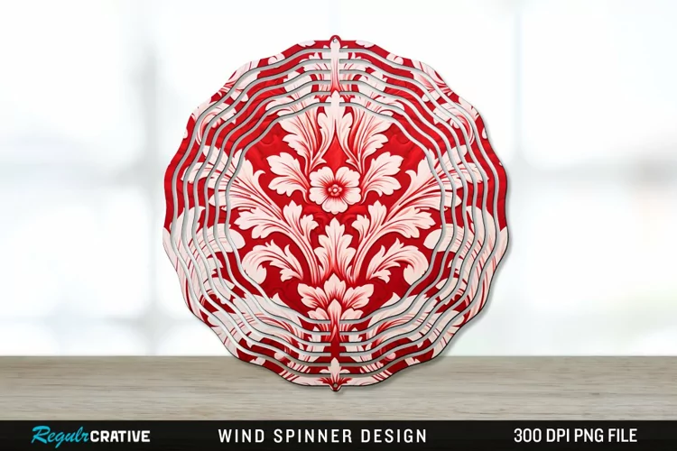 Red Damask Wind Spinner Sublimation PNG Design