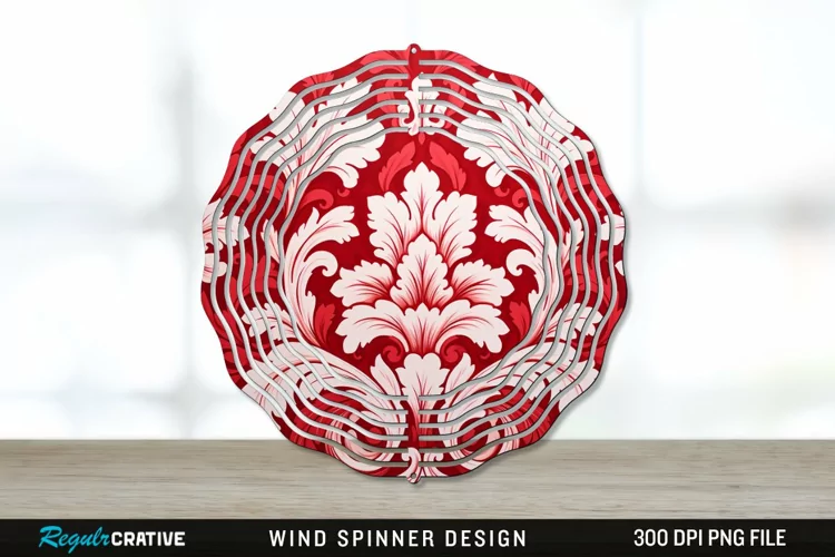 Red Damask Wind Spinner Sublimation PNG Design