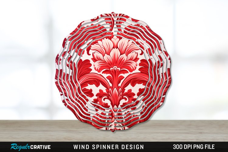 Red Damask Wind Spinner Sublimation PNG Design example image 1