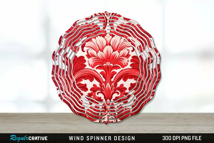 Red Damask Wind Spinner Sublimation PNG Design