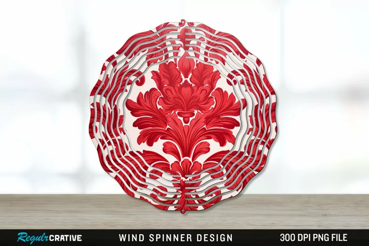 Red Damask Wind Spinner Sublimation PNG Design