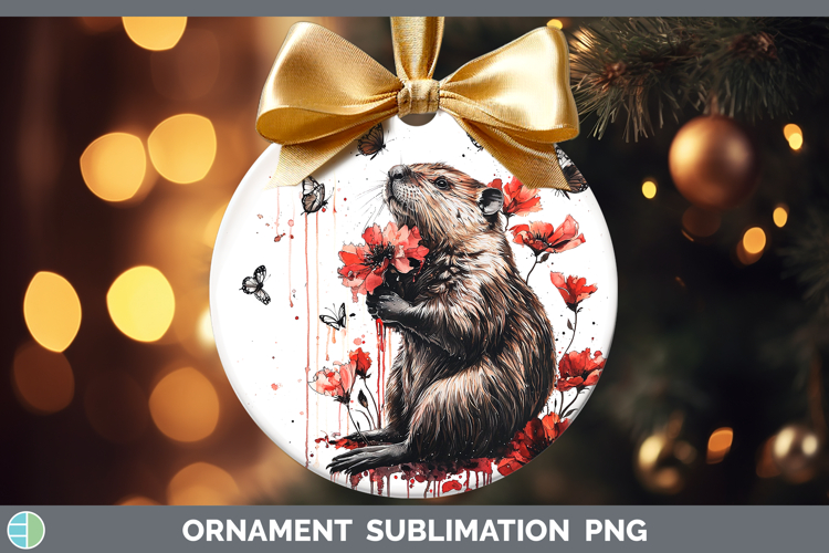 Red Drips Beaver Ornament Sublimation Bauble Designs