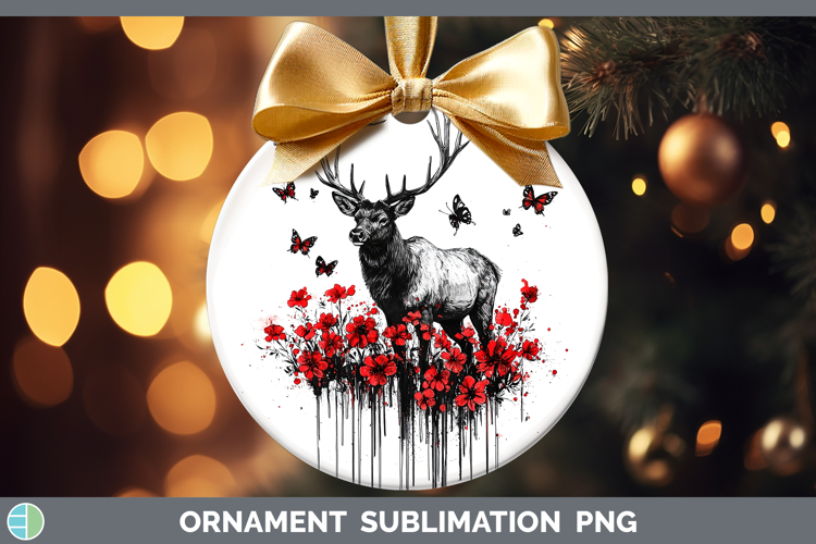 Red Drips Elk Ornament Sublimation Bauble Designs