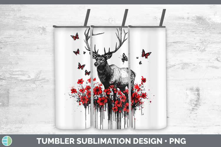 Red Drips Elk Tumbler Sublimation 20 oz Skinny Tumbler Desig
