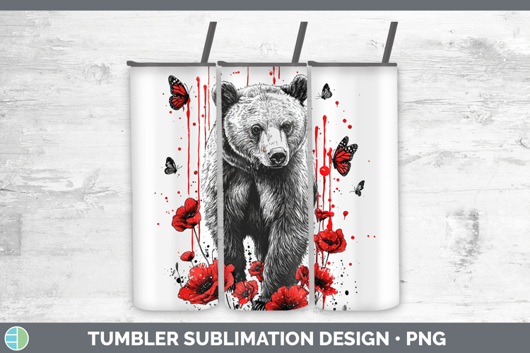 Red Drips Grizzly Bear Tumbler Sublimation 20 oz Skinny Tumb