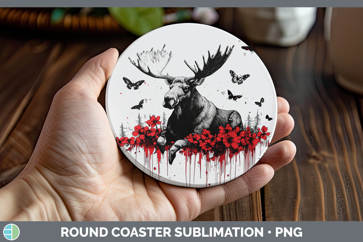 Red Drips Moose Round Coaster Sublimation Coaster Designs