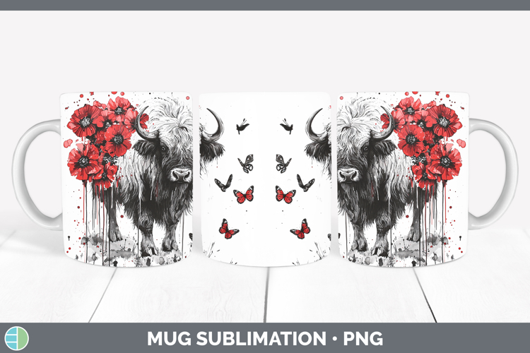 Red Drips Musk Ox Mug Wrap Sublimation Coffee Cup Designs