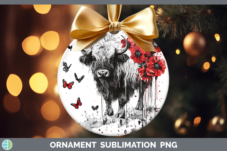 Red Drips Musk Ox Ornament Sublimation Bauble Designs