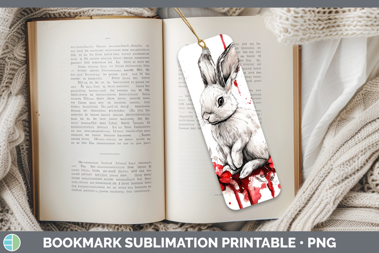 Red Drips Snowshoe Hare Bookmark Sublimation Printable Desig