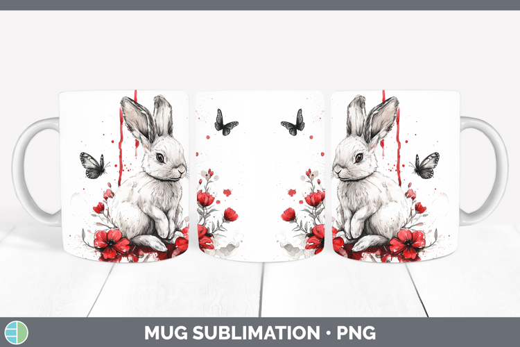 Red Drips Snowshoe Hare Mug Wrap Sublimation Coffee Cup Desi