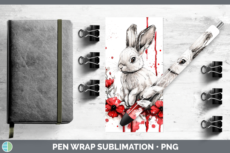 Red Drips Snowshoe Hare Pen Wrap Sublimation Pen Designs