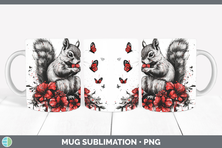 Red Drips Squirrel Mug Wrap Sublimation Coffee Cup Designs