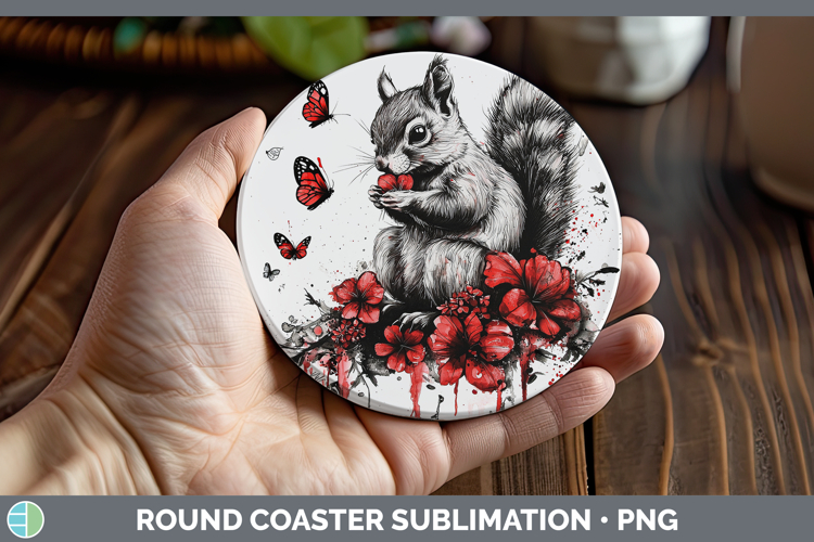 Red Drips Squirrel Round Coaster Sublimation Coaster Designs