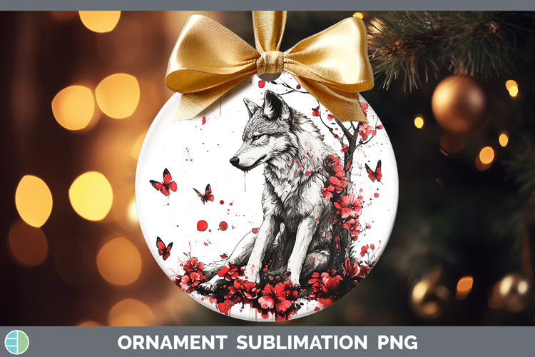Red Drips Wolf Ornament Sublimation Bauble Designs