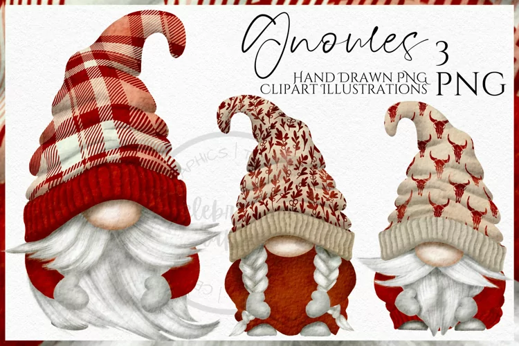 Red Fall Gnomes | Watercolor Clipart Png