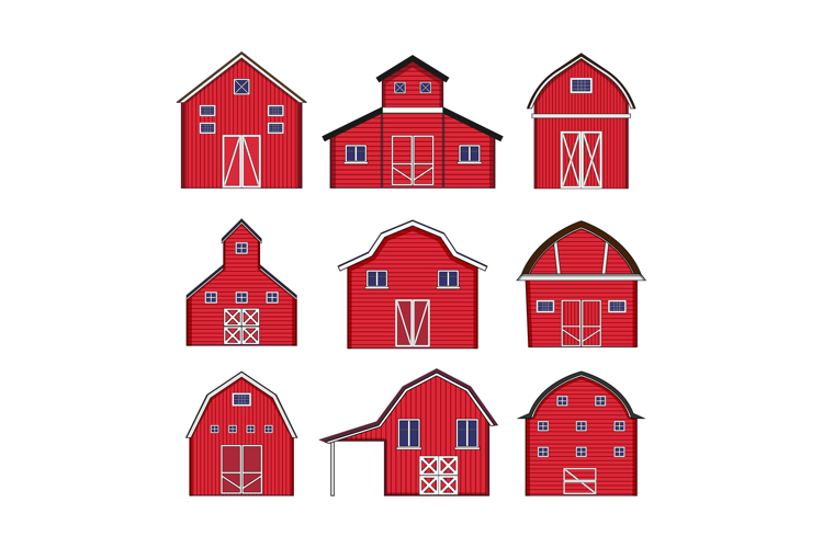 Red farm barns set