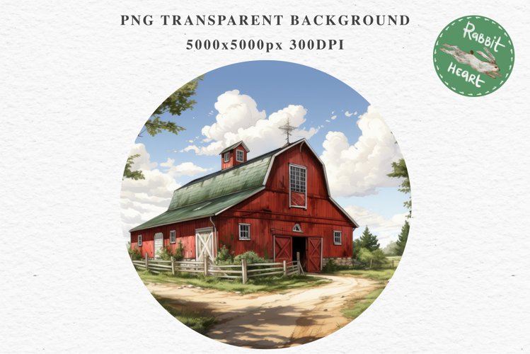 Red Farm Barn Landscape Field House Watercolor Clipart PNG  Transparent Print for invitation t-shirt designs sublimation kids printable digital