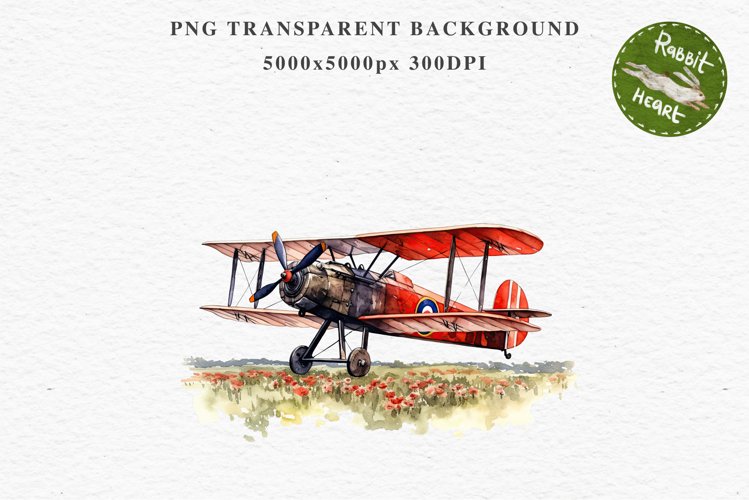 Red Farm Plane Biplane Watercolor Clipart PNG Scrapbooking
