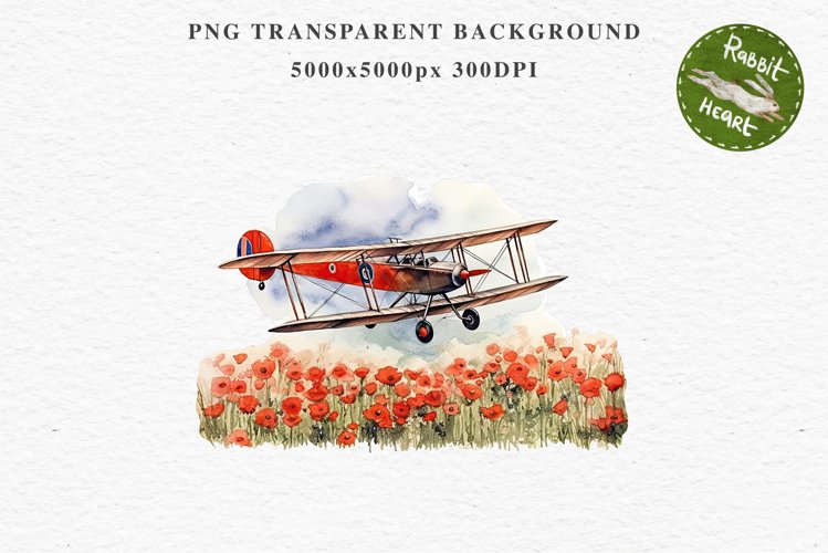 Red Farm Plane Biplane Watercolor Clipart PNG Scrapbooking