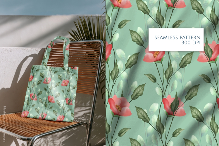 Red Floral Seamless Pattern | Green