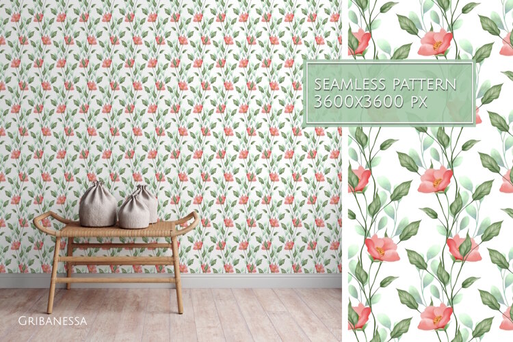 Red Floral Seamless Pattern example image 1