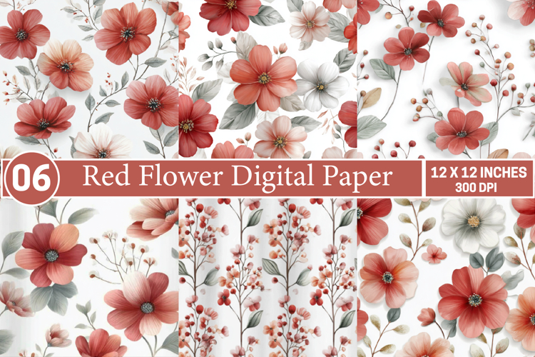 Red Flower Digital Paper