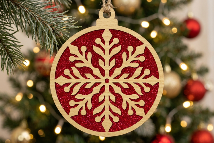 Red Glitter Snowflake Ornament Laser SVG