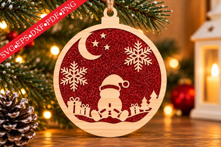 Red Glitter Winter Wonderland Ornament SVG example image 1
