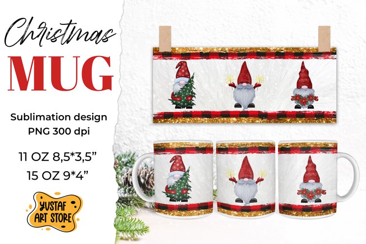 Christmas red gnomes mug sublimation 11 oz 15 oz design