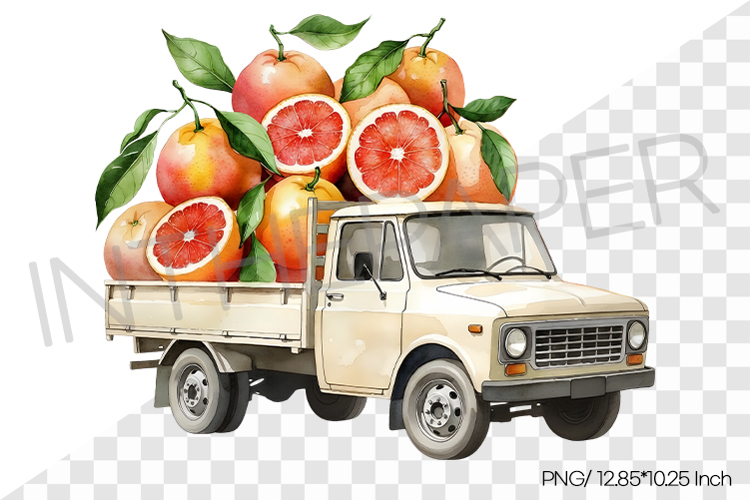 White Cargo Truck Loaded with Red Grapefruits PNG Clipart