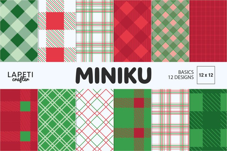 Red and green Christmas plaid digital papers with festive tartan, gingham and check patterns.
